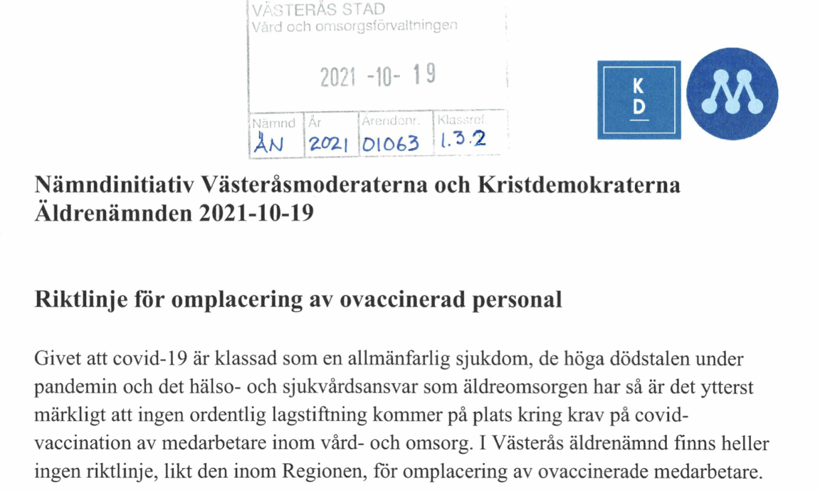 Nämndinitiativ Gällande Riktlinje För Omplacering Av Ovaccinerad ...